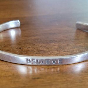 BELIEVE adjustable silver cuff bracelet